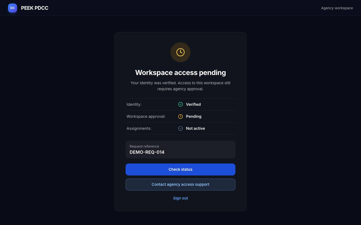 Pending access and expired sessions — /pdcc/signin?step=AU11