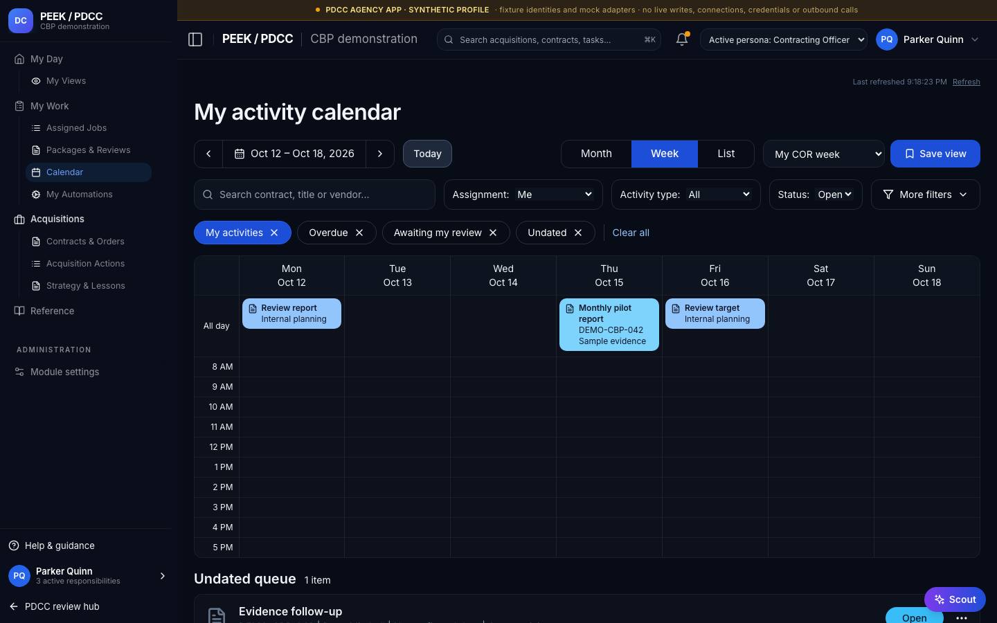 Activity calendar and activity details — /pdcc/my-work/calendar