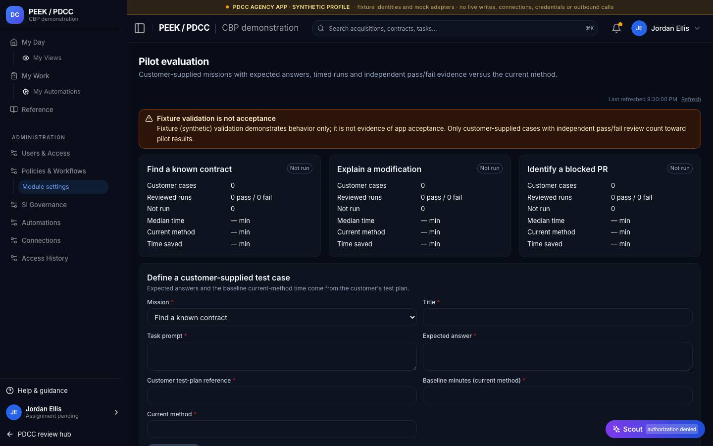 Module settings and readiness — /pdcc/admin/modules/pilot