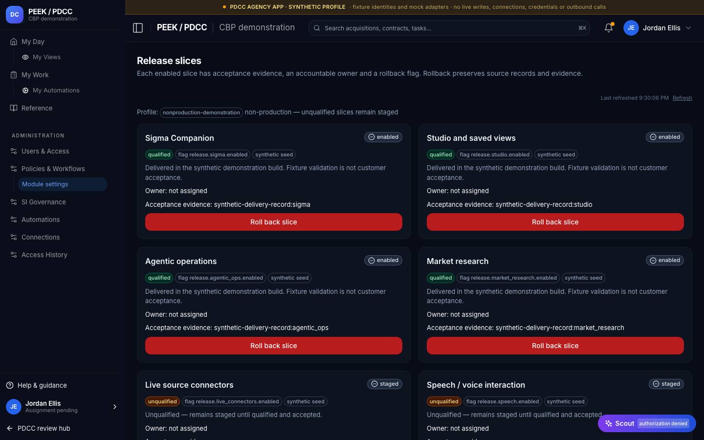 Module settings and readiness — /pdcc/admin/modules/releases