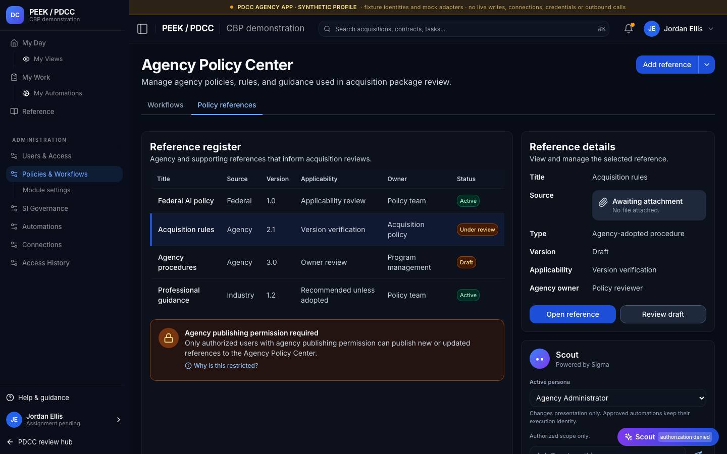 Policy references and restrictions — /pdcc/admin/policies?screen=PO01