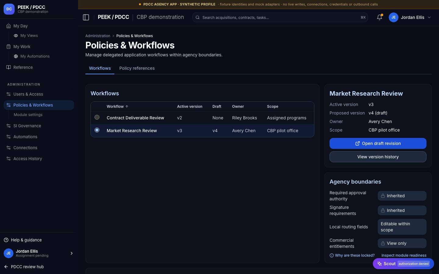 Policy references and restrictions — /pdcc/admin/policies?screen=PO03