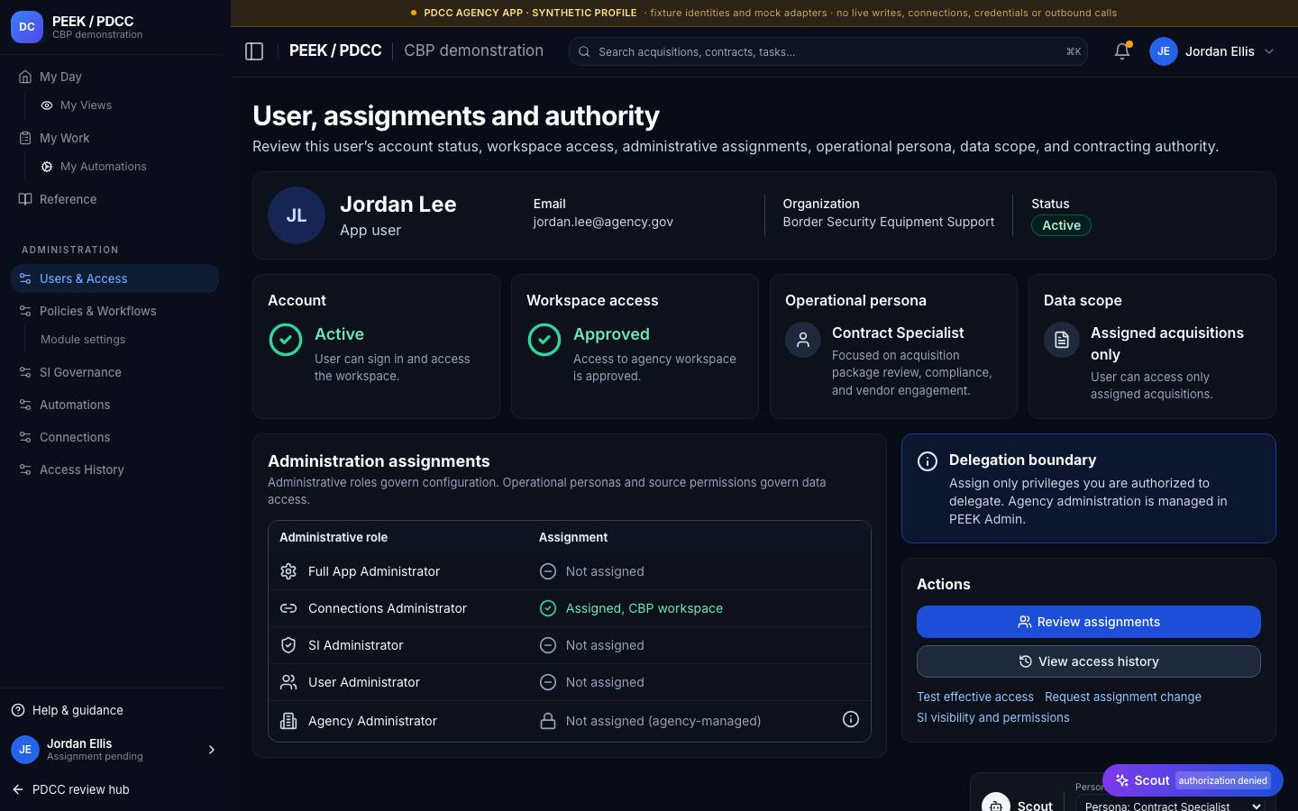Role assignments and authority — /pdcc/admin/users?screen=UA03