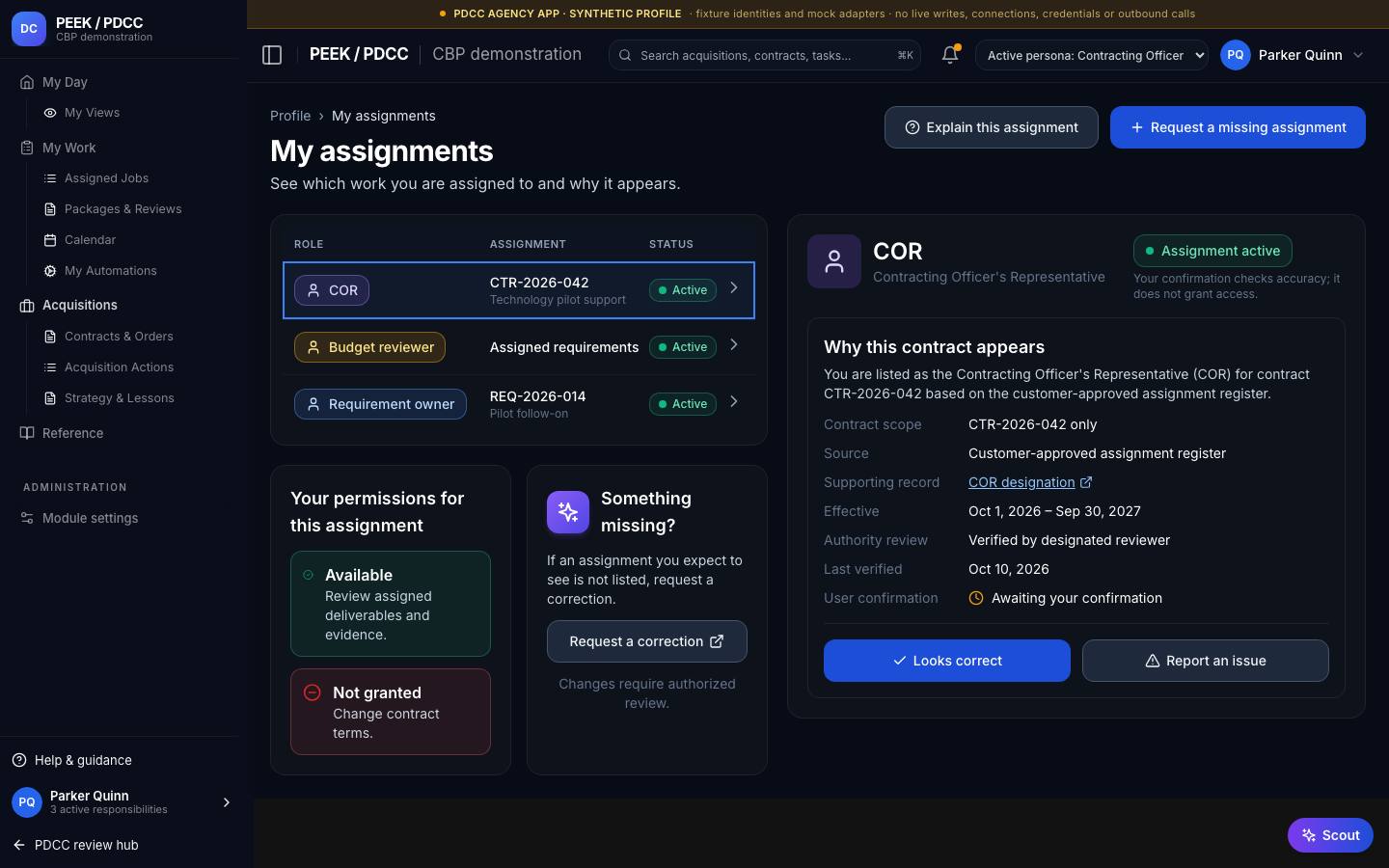 Request an assignment change — /pdcc/account/assignments