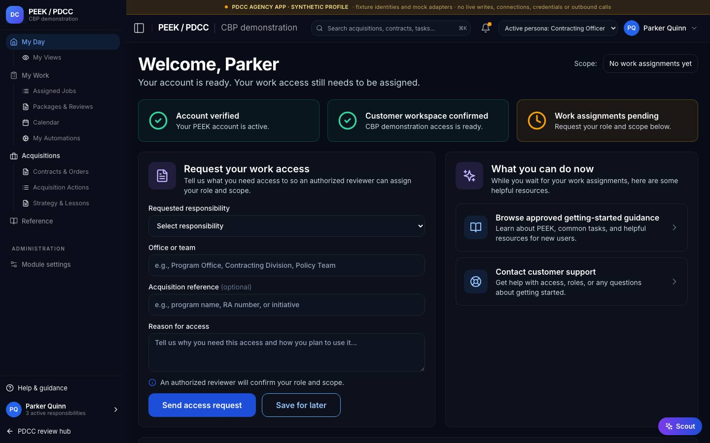 Request an assignment change — /pdcc/my-day/request-access