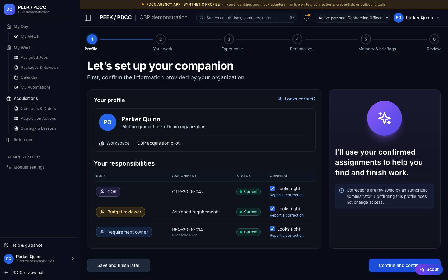 First-use onboarding — /pdcc/account/responsibilities