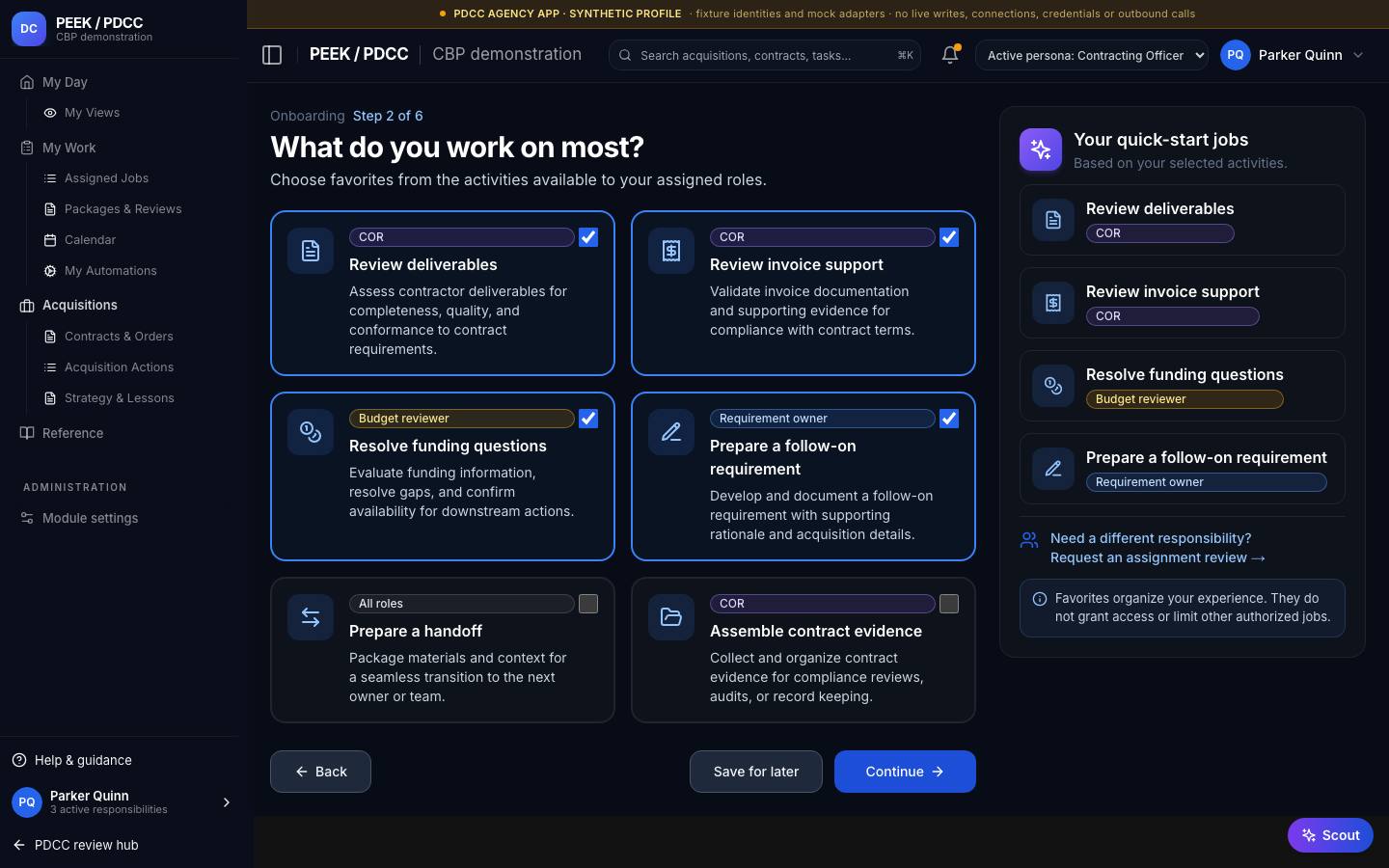 First-use onboarding — /pdcc/account/starting-work