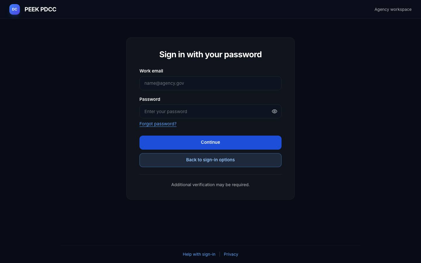 Sign in to your agency workspace — /pdcc/signin?step=AU06