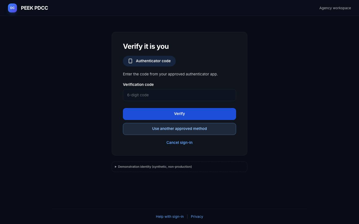 Sign in to your agency workspace — /pdcc/signin?step=AU05