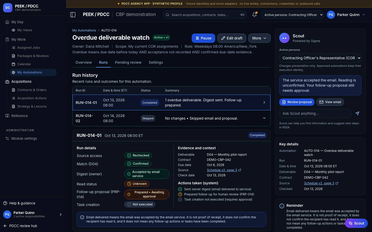 Approval, run history and recovery — /pdcc/my-work/automations?screen=AO06