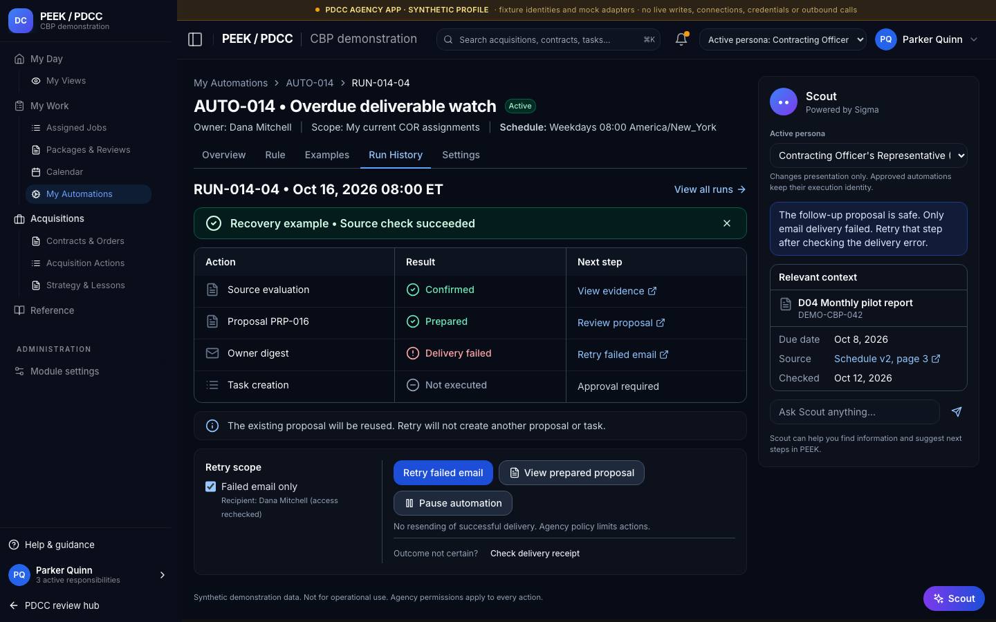 Approval, run history and recovery — /pdcc/my-work/automations?screen=AO07