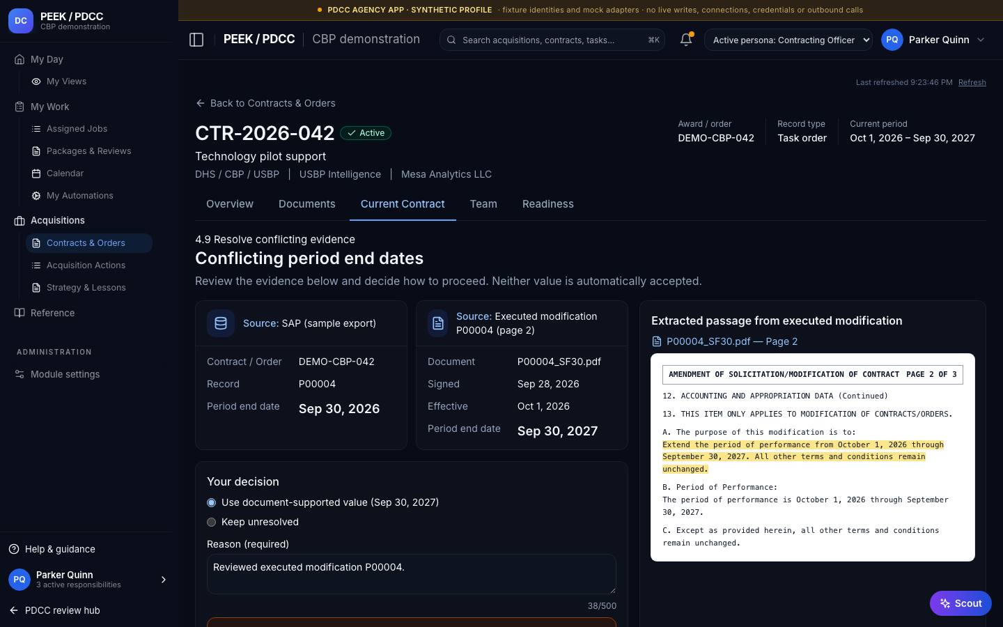 Resolve a source conflict — /pdcc/acquisitions/contracts/CT-DEMO-012/conflict