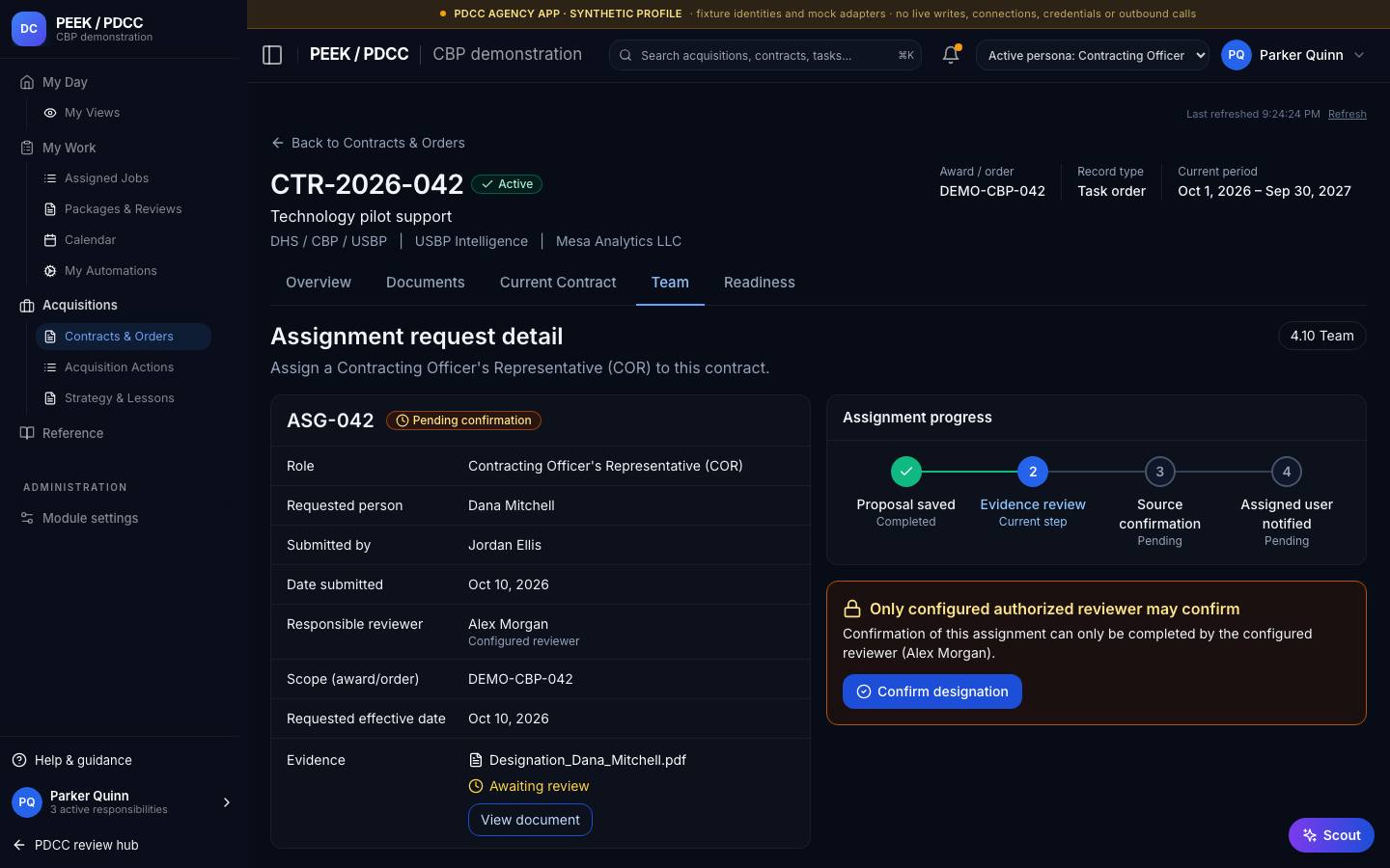 Contract team assignment — /pdcc/acquisitions/contracts/CT-DEMO-012/team?view=request