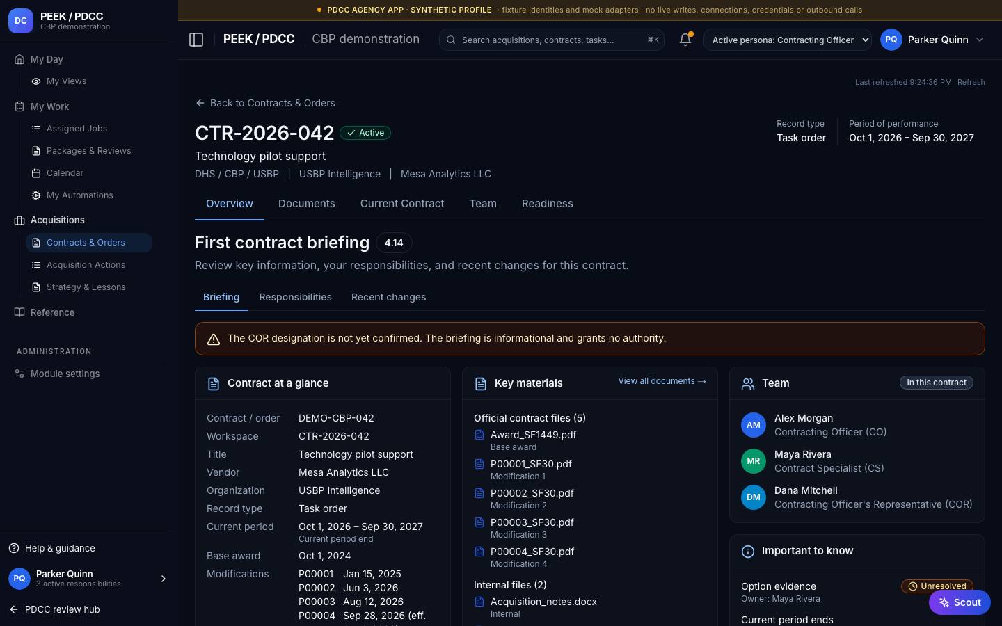 Contract team assignment — /pdcc/acquisitions/contracts/CT-DEMO-012/briefing
