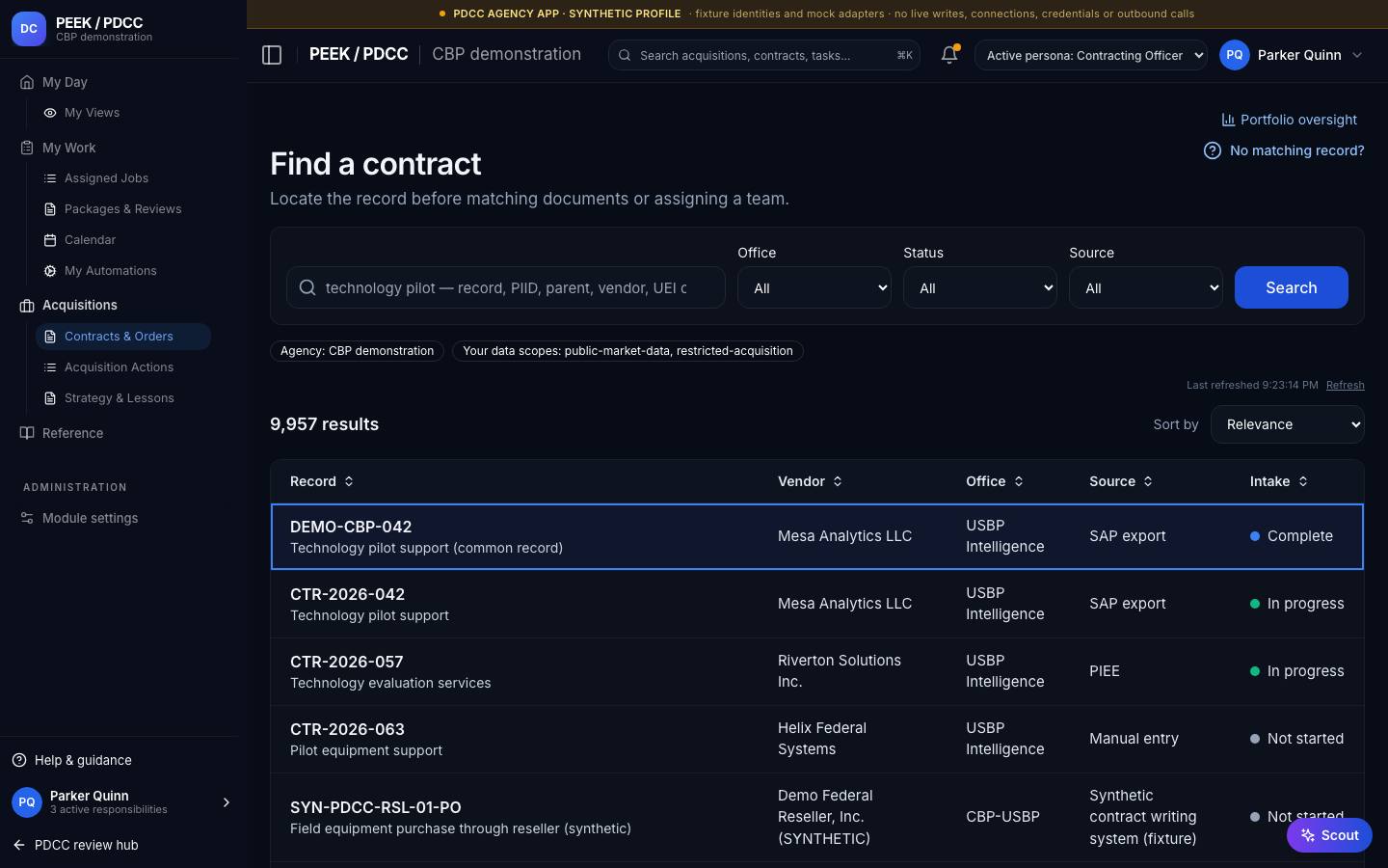 Contracts register — /pdcc/acquisitions/contracts?screen=CT01