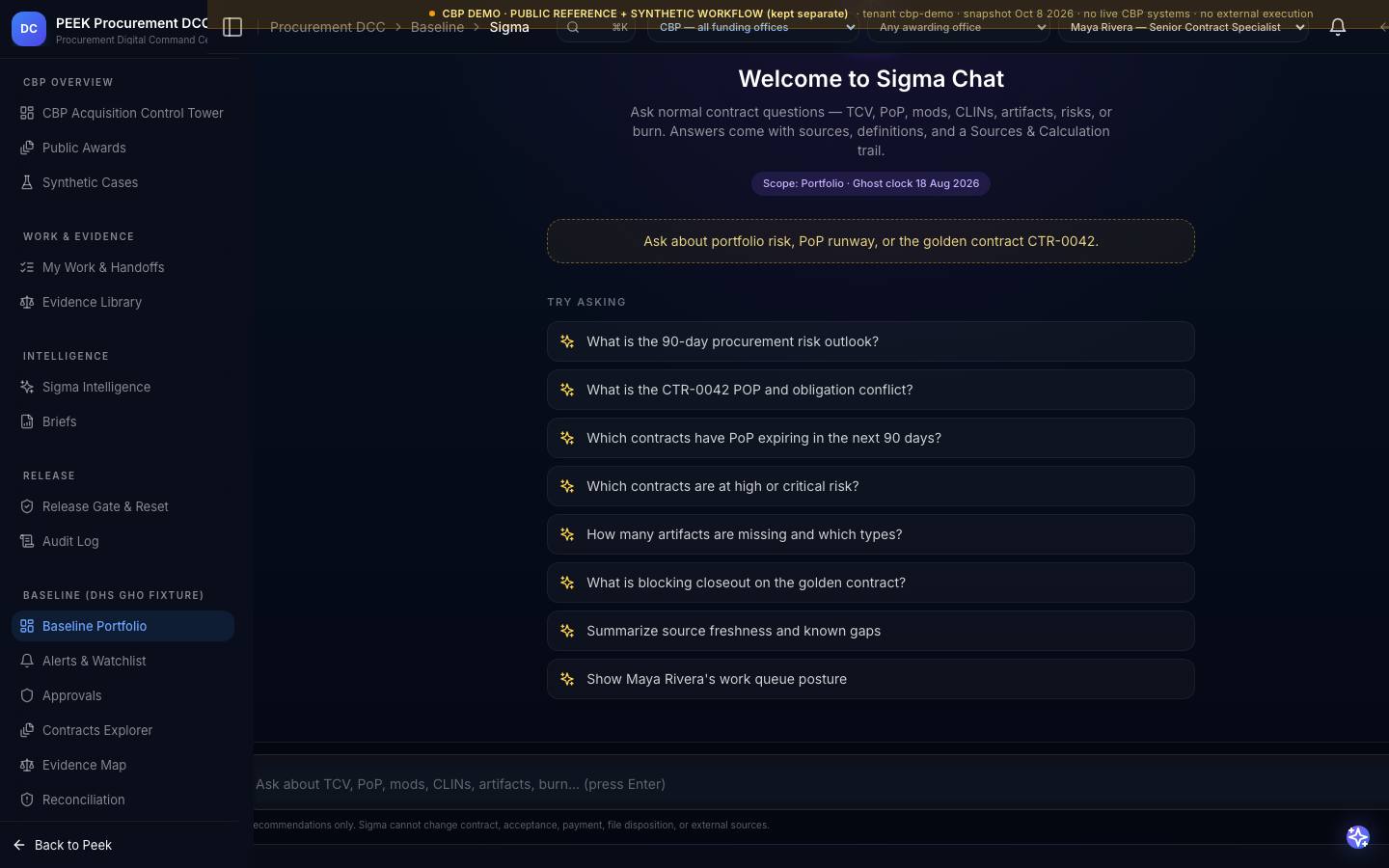Baseline work, Sigma and reports — /dashboard/dcc/baseline/sigma