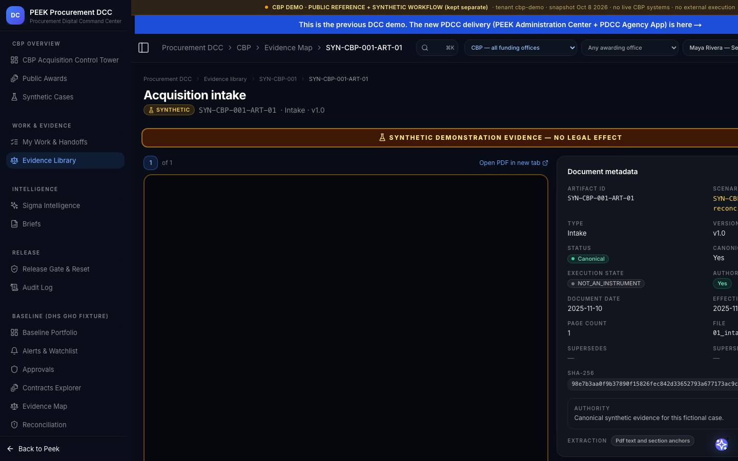 Evidence library and document viewer — /dashboard/dcc/cbp/evidence/SYN-CBP-001-ART-01