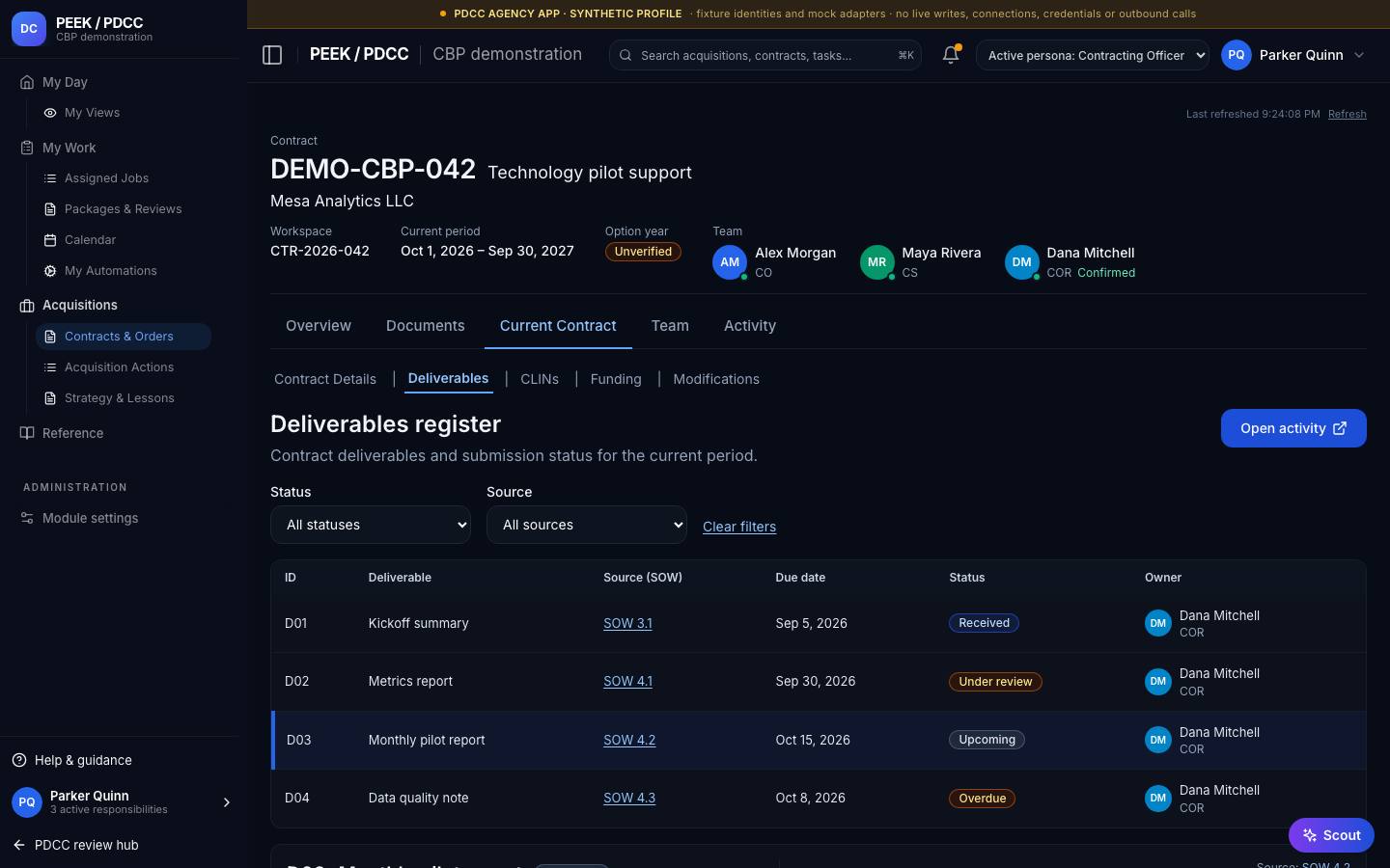Deliverables and acceptance review — /pdcc/acquisitions/contracts/CT-DEMO-007/deliverables