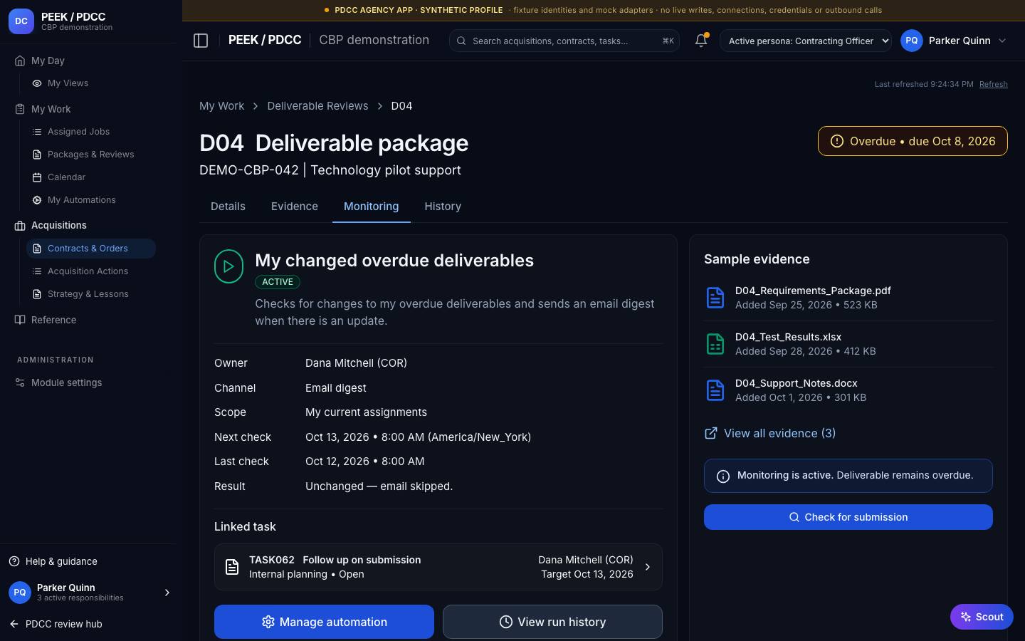 Deliverables and acceptance review — /pdcc/acquisitions/contracts/CT-DEMO-007/monitoring