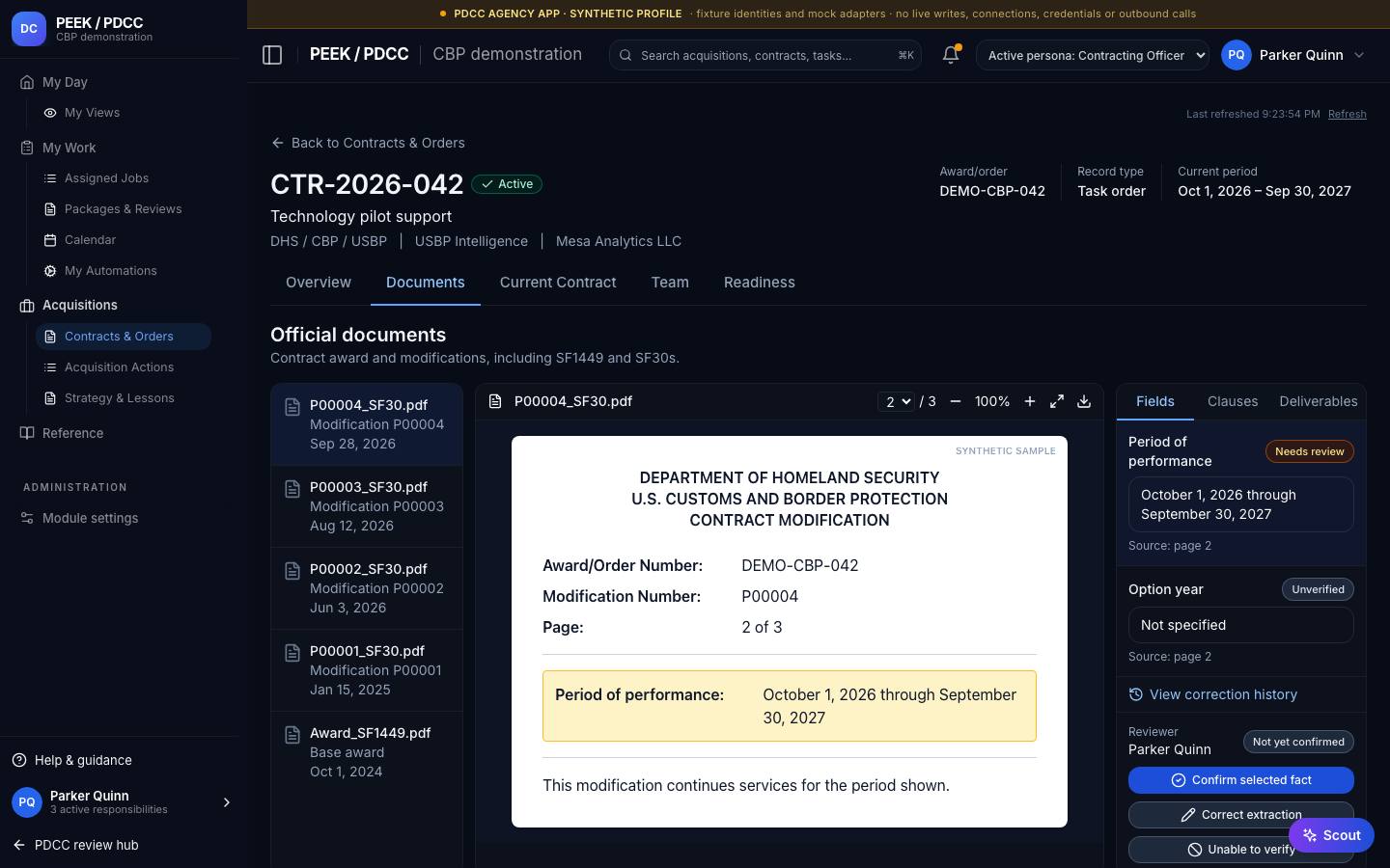 Document matching and extracted facts — /pdcc/acquisitions/contracts/CT-DEMO-012/facts