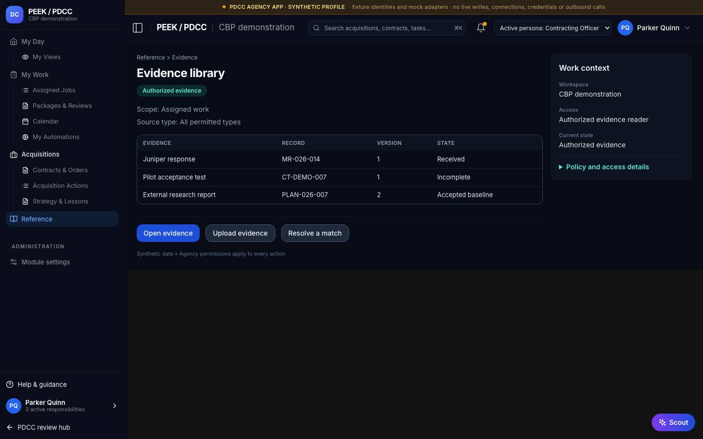 Evidence library and upload — /pdcc/reference