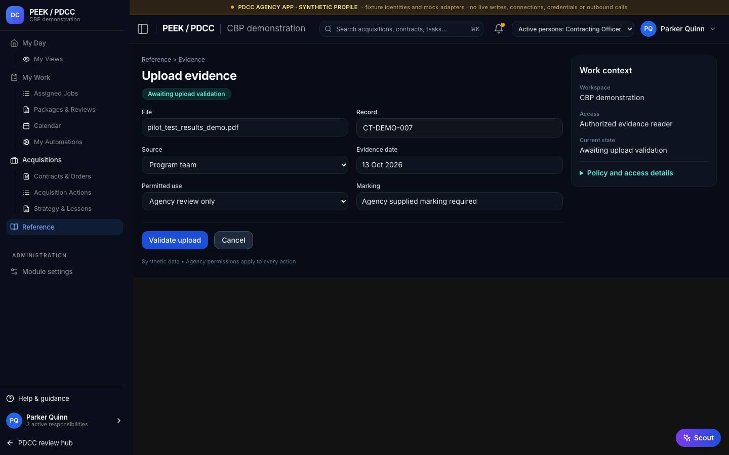 Evidence library and upload — /pdcc/reference/upload