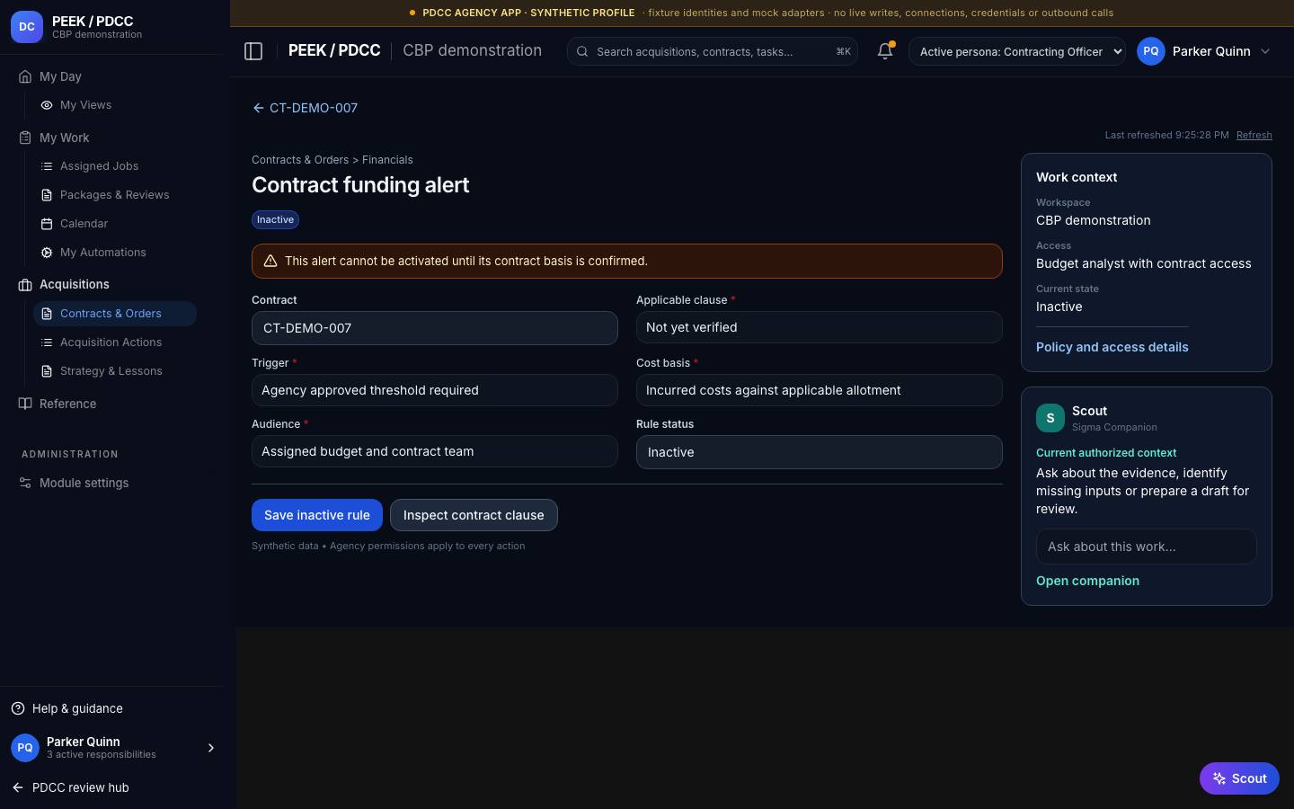 Invoices and funding alerts — /pdcc/acquisitions/contracts/CT-DEMO-007/funding-alert