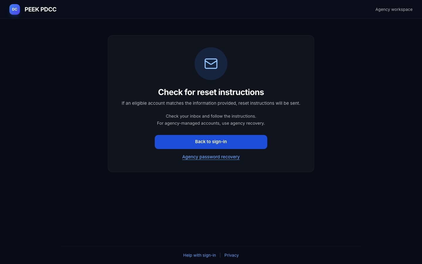 MFA and password recovery — /pdcc/signin?step=AU08