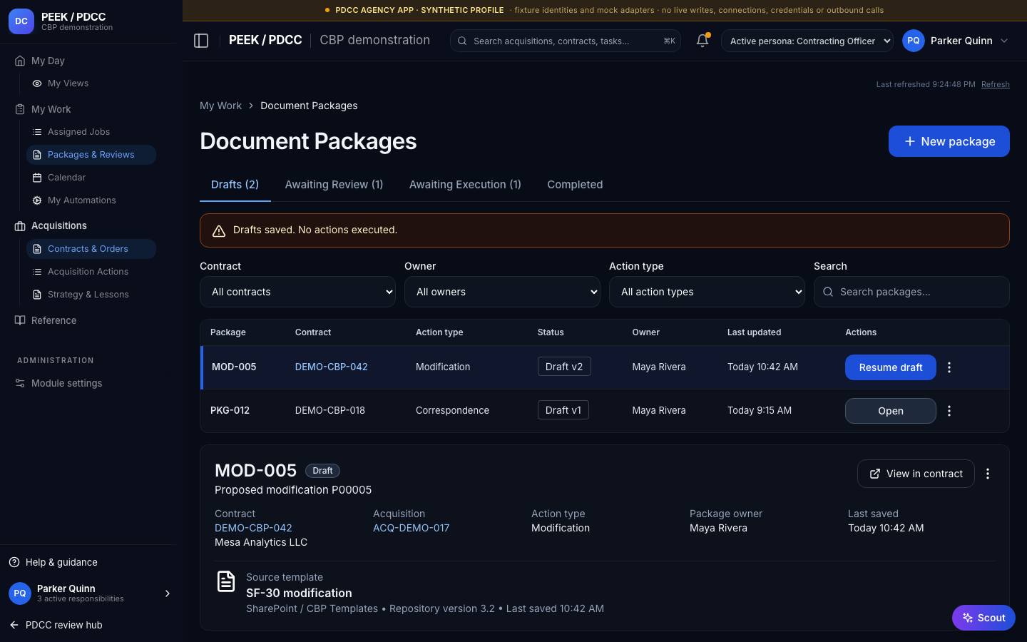 Modifications and document packages — /pdcc/acquisitions/contracts/CT-DEMO-007/packages