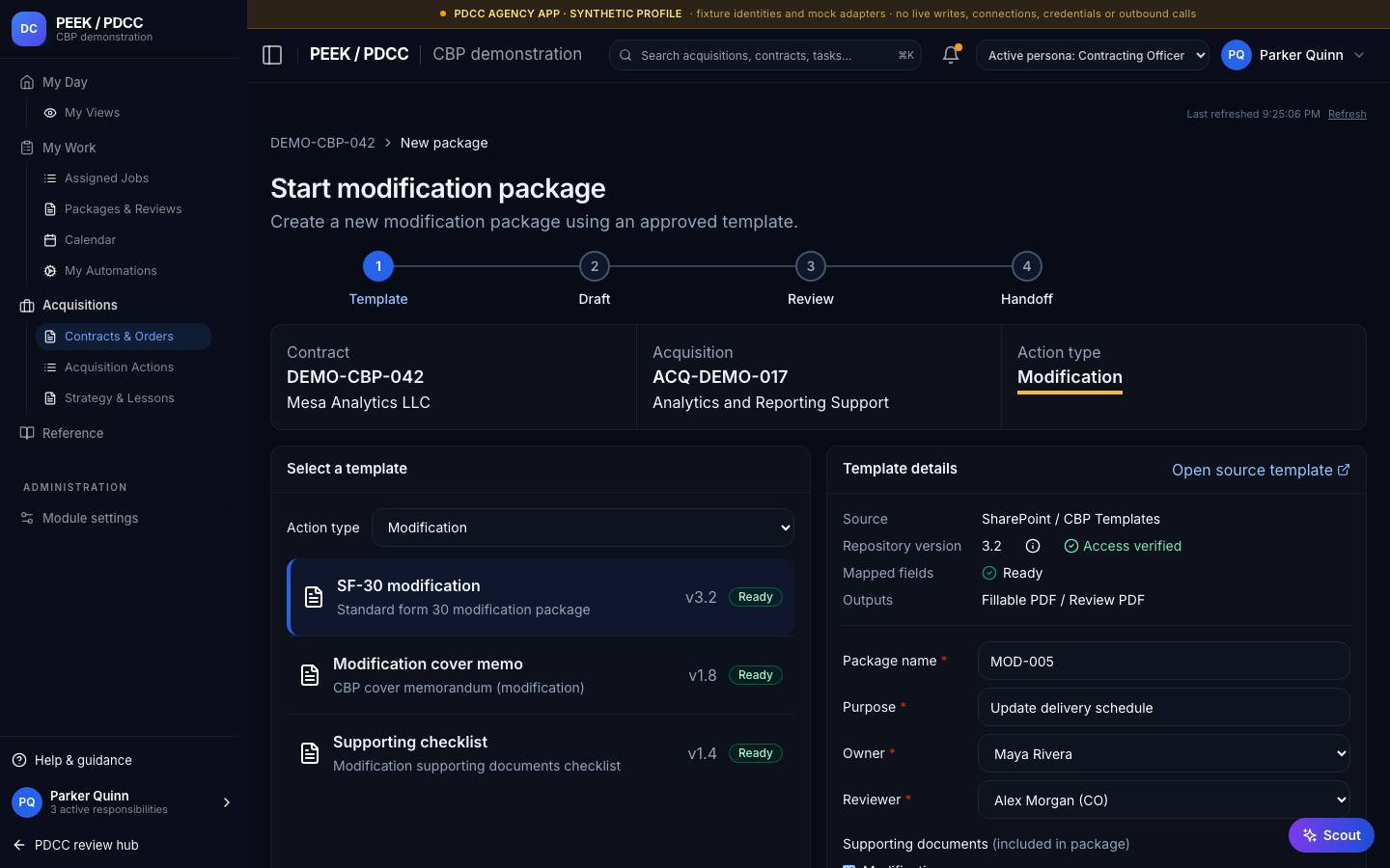 Modifications and document packages — /pdcc/acquisitions/contracts/CT-DEMO-007/new-package