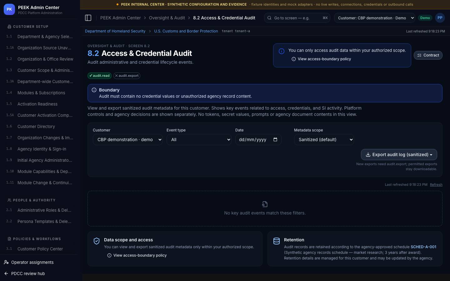 Access and credential audit — /peek/customers/tenant-a/8-2