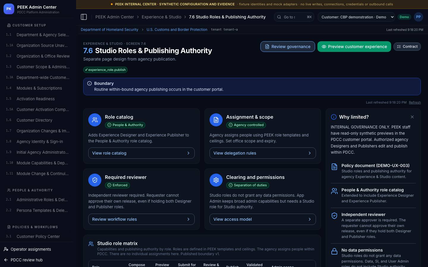 Branding, Studio components and publishing roles — /peek/customers/tenant-a/7-6