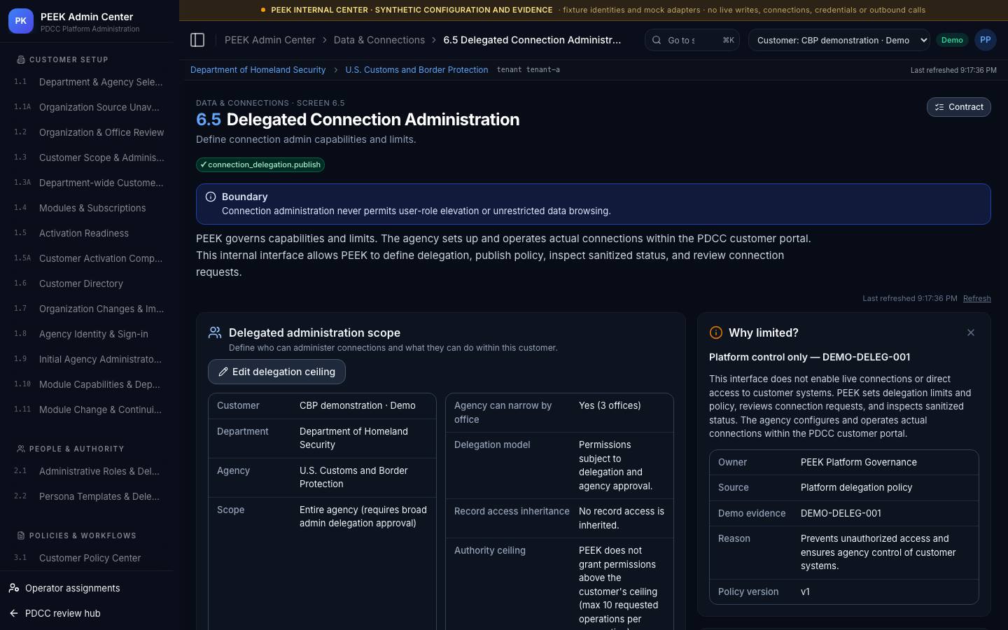 Delegated connection administration and setup preview — /peek/customers/tenant-a/6-5