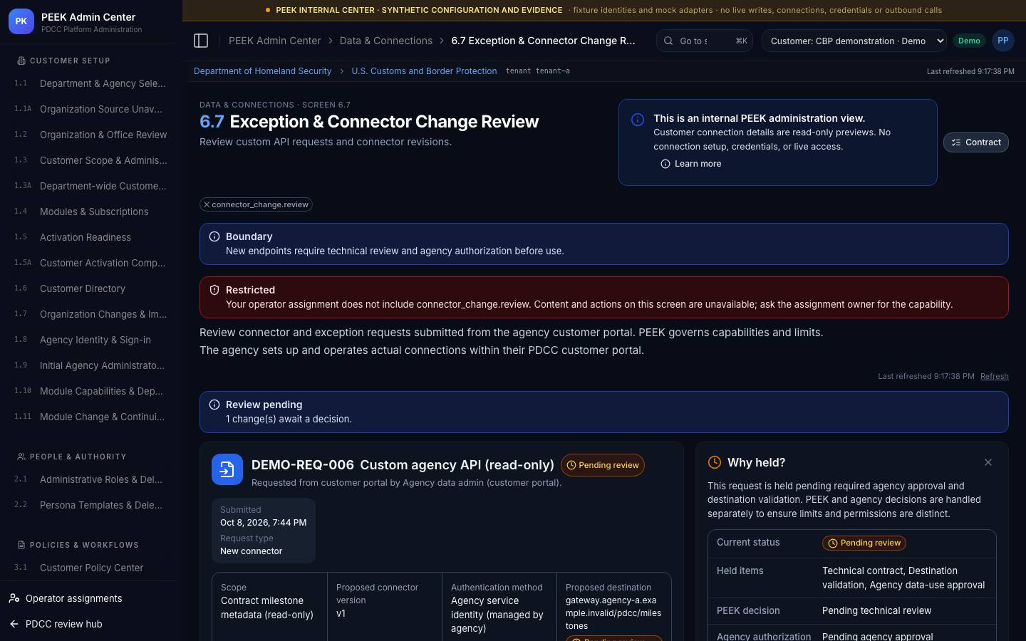 Connector changes and connection oversight — /peek/customers/tenant-a/6-7