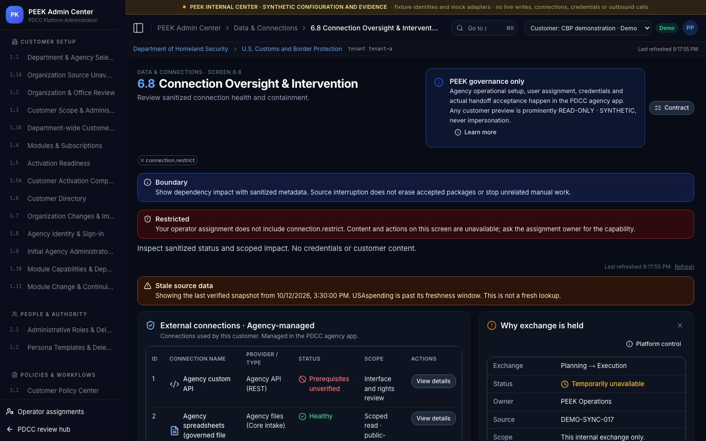 Connector changes and connection oversight — /peek/customers/tenant-a/6-8