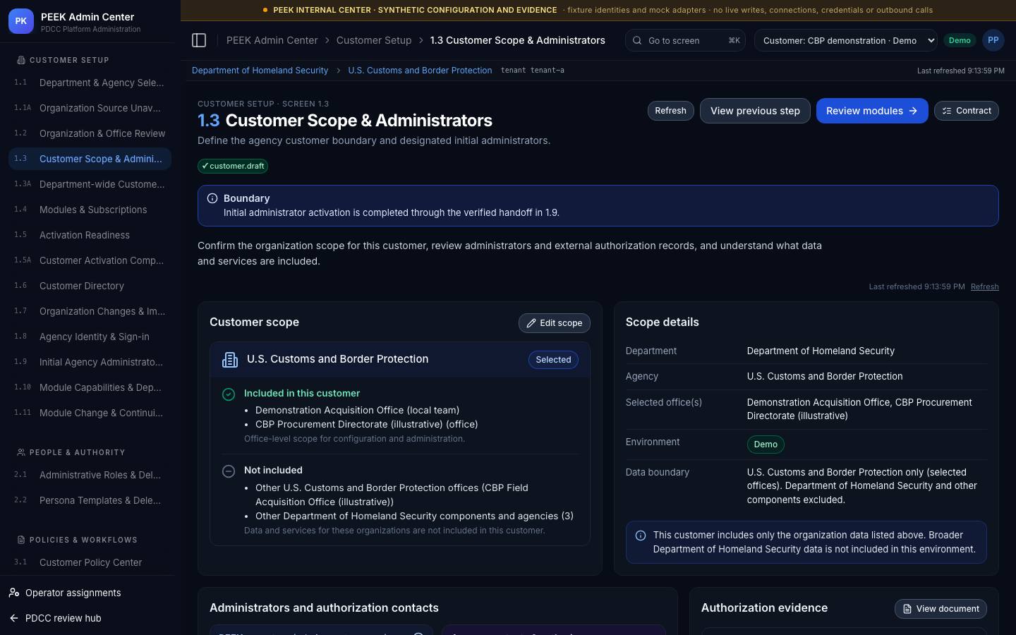 Customer scope and administrators — /peek/customers/tenant-a/1-3