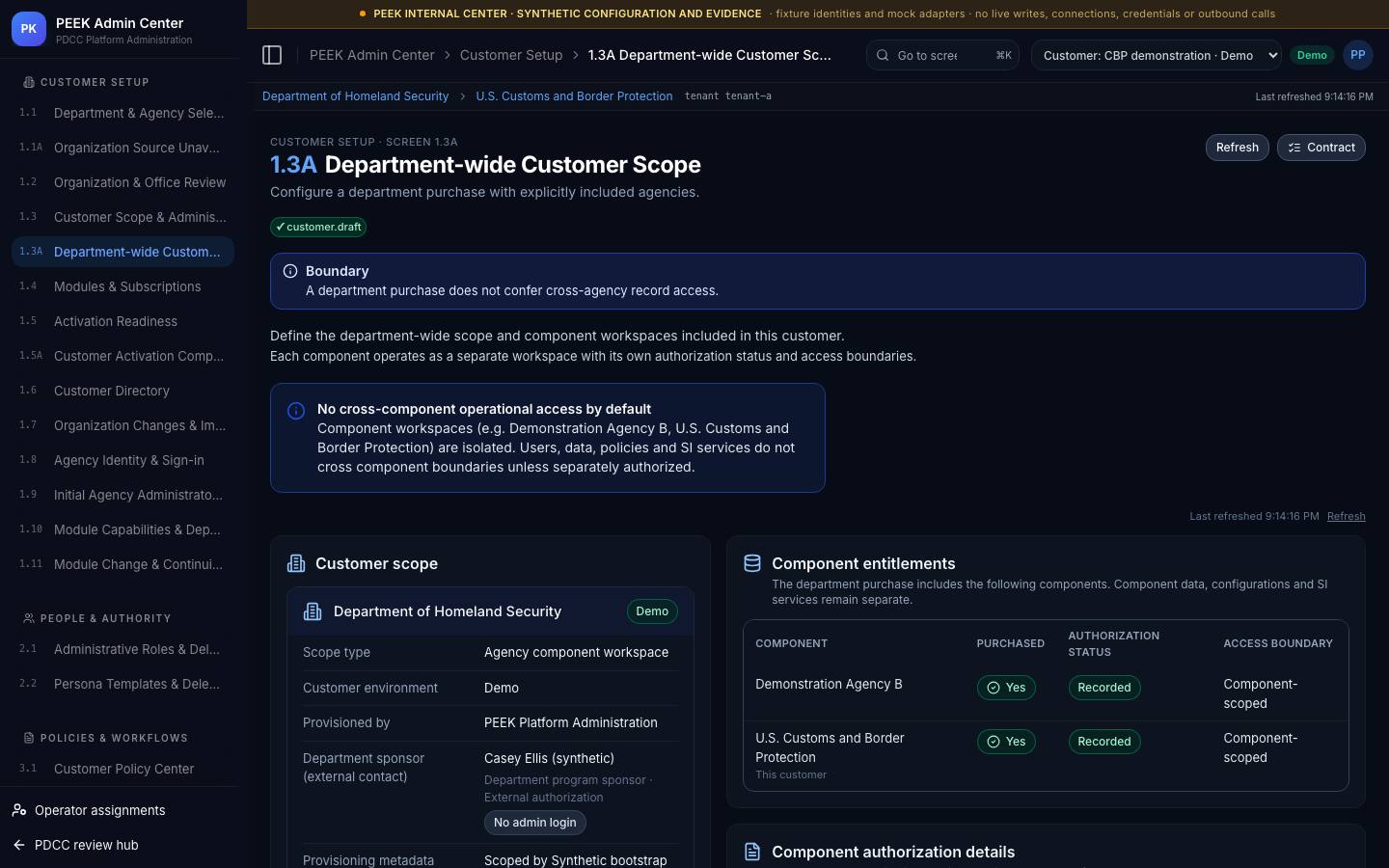 Customer scope and administrators — /peek/customers/tenant-a/1-3a