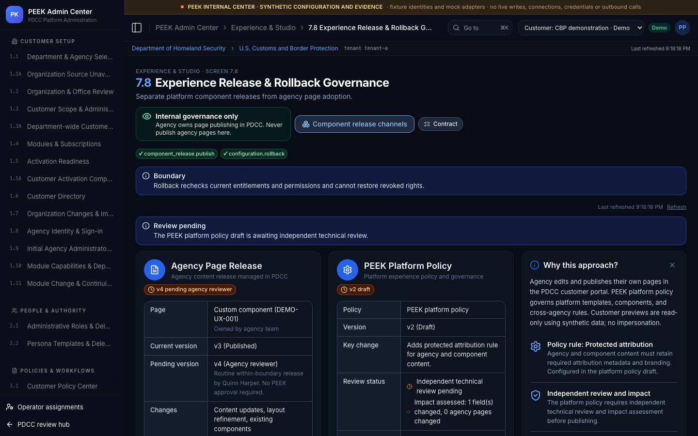 Experience preview, release and rollback — /peek/customers/tenant-a/7-8