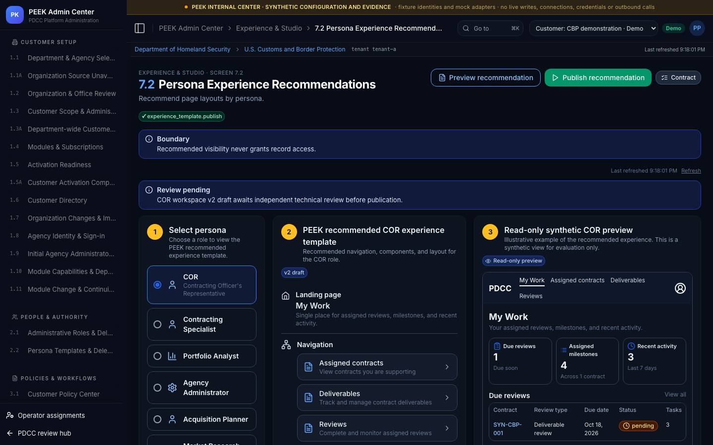 Experience overview, personas and navigation — /peek/customers/tenant-a/7-2