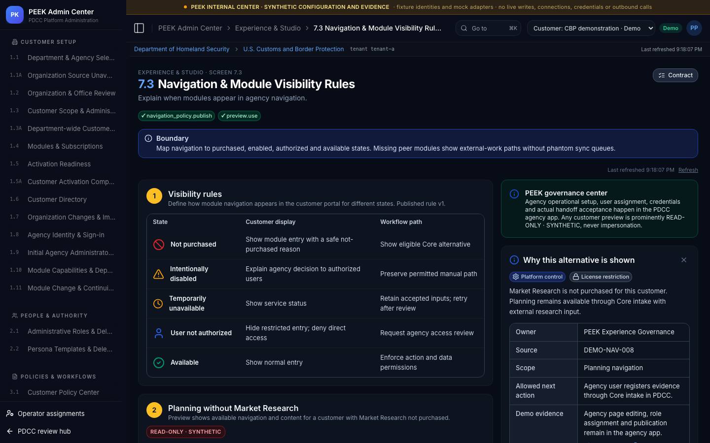 Experience overview, personas and navigation — /peek/customers/tenant-a/7-3