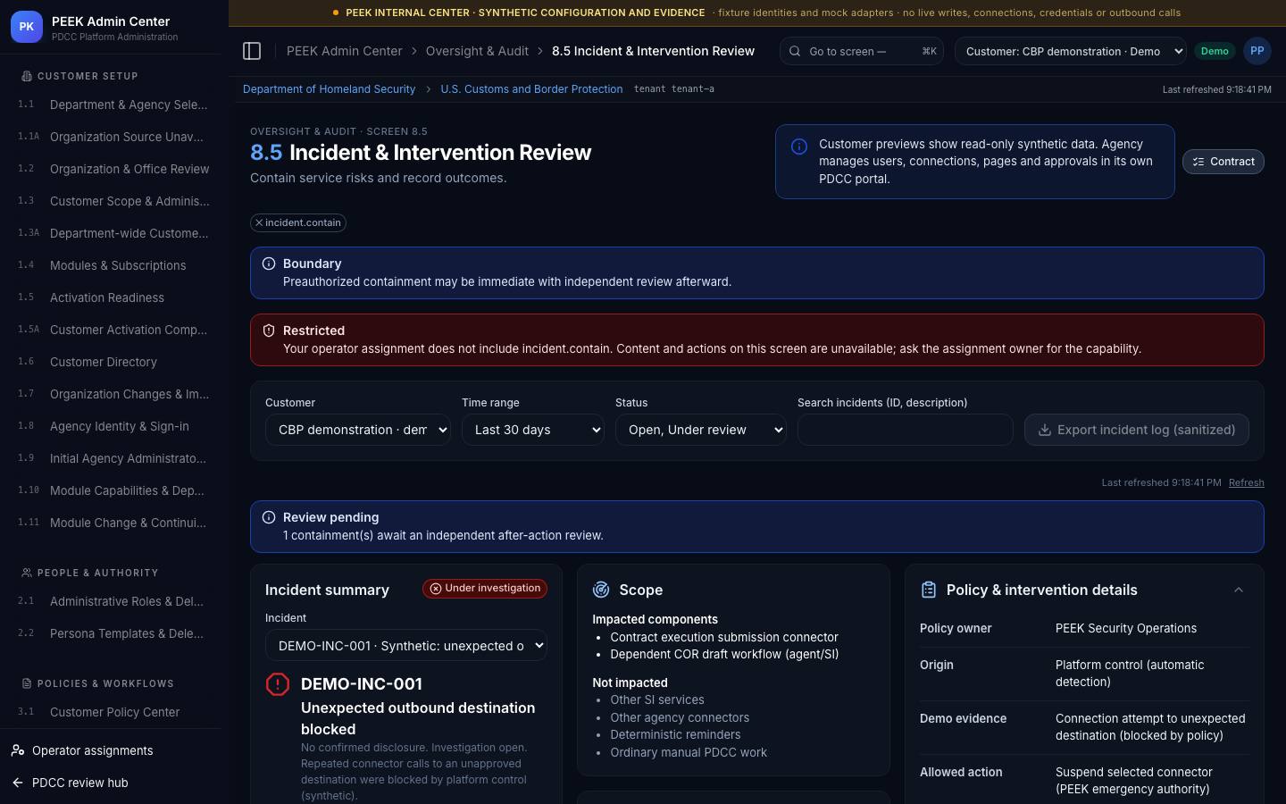 Incidents, containment and recovery — /peek/customers/tenant-a/8-5