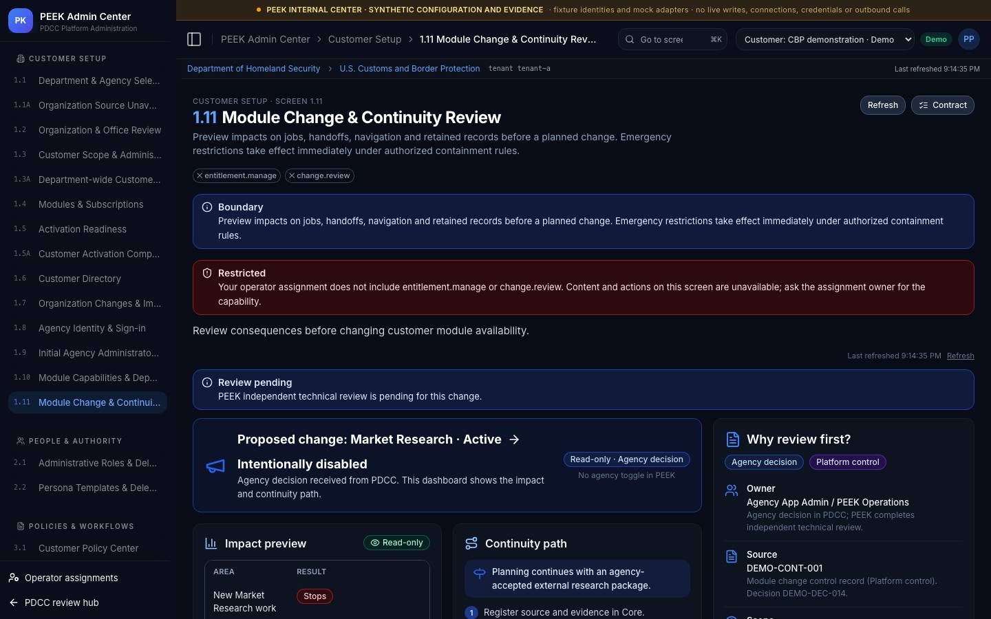Module change and continuity review — /peek/customers/tenant-a/1-11