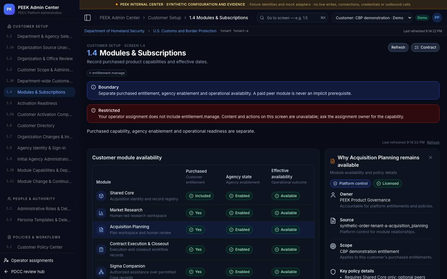 Modules and subscriptions — /peek/customers/tenant-a/1-4