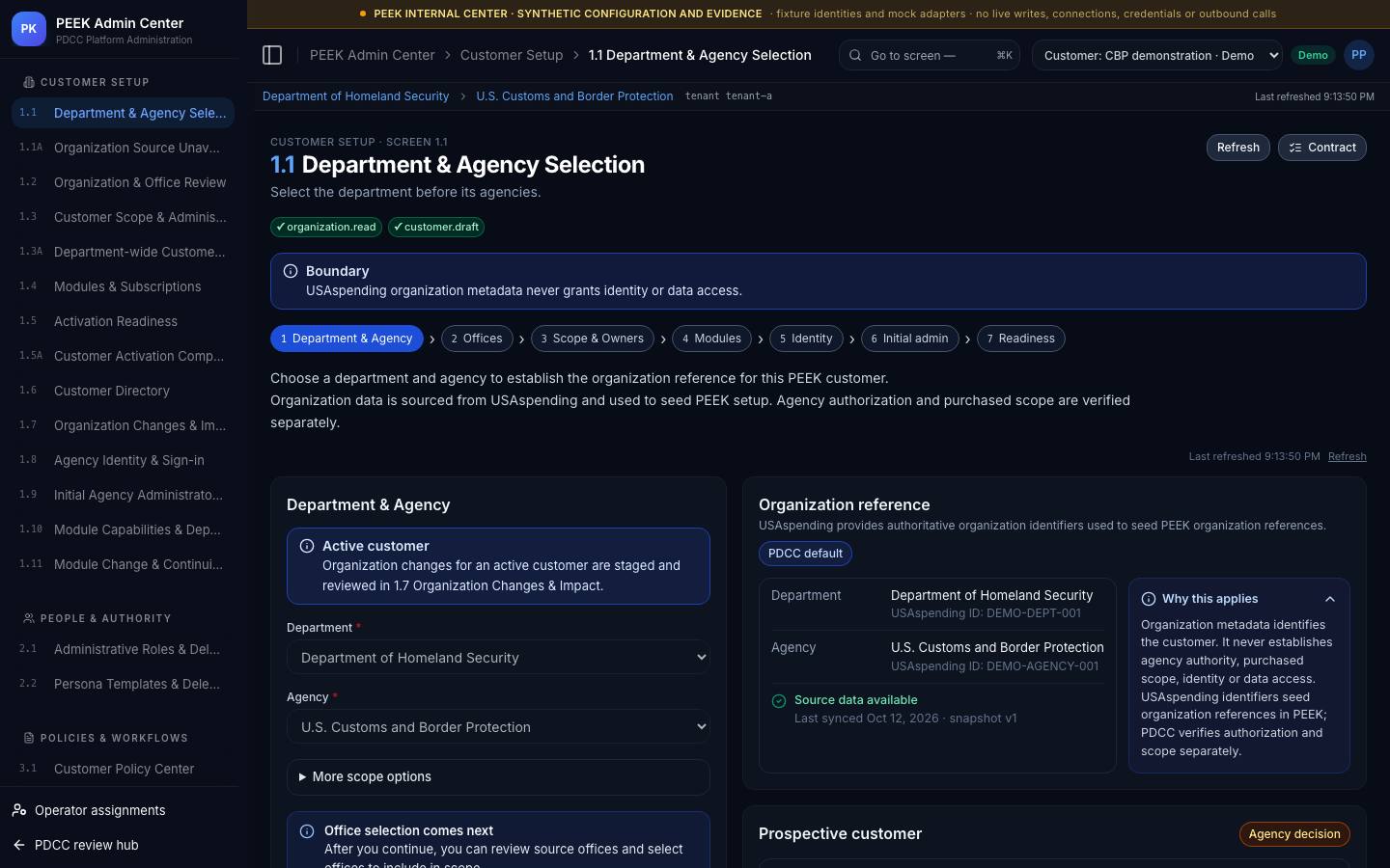 Organization scope and offices — /peek/customers/tenant-a/1-1