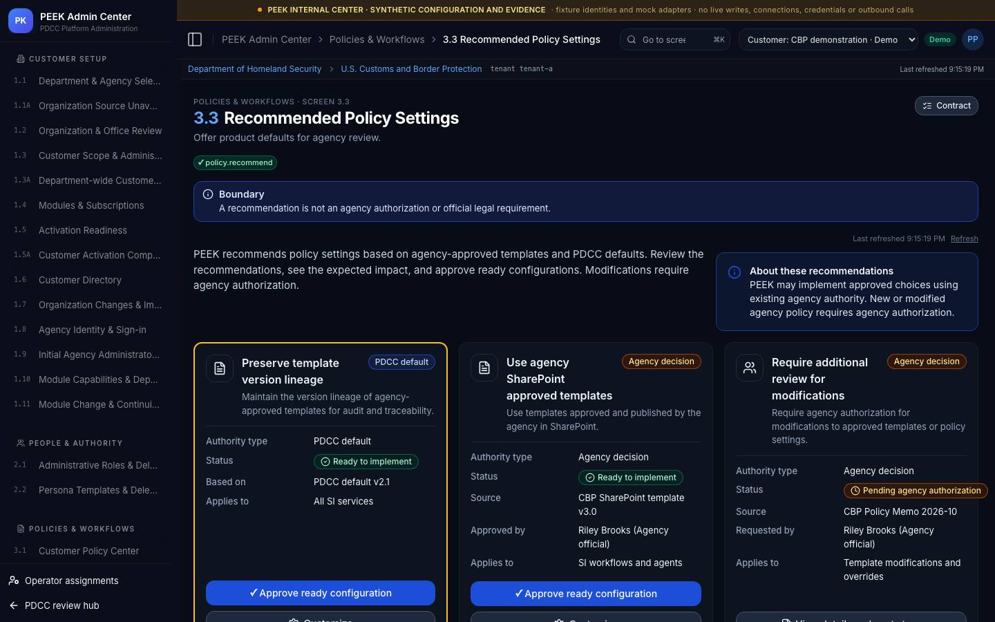 Recommended policy settings — /peek/customers/tenant-a/3-3