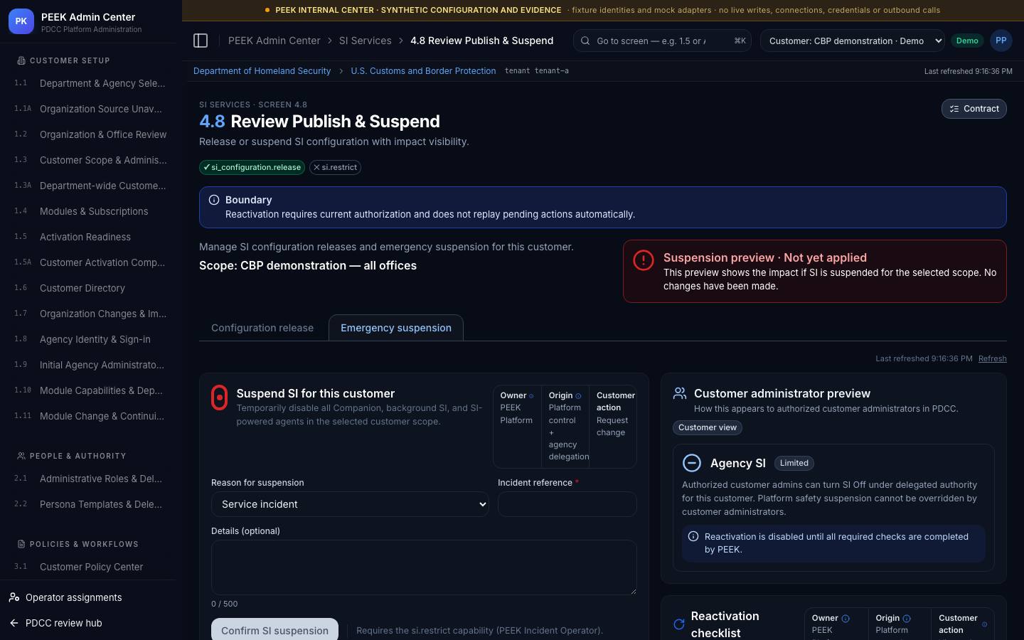 Portal preview, publish and suspend — /peek/customers/tenant-a/4-8