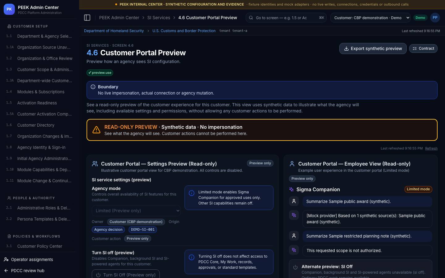 Portal preview, publish and suspend — /peek/customers/tenant-a/4-6