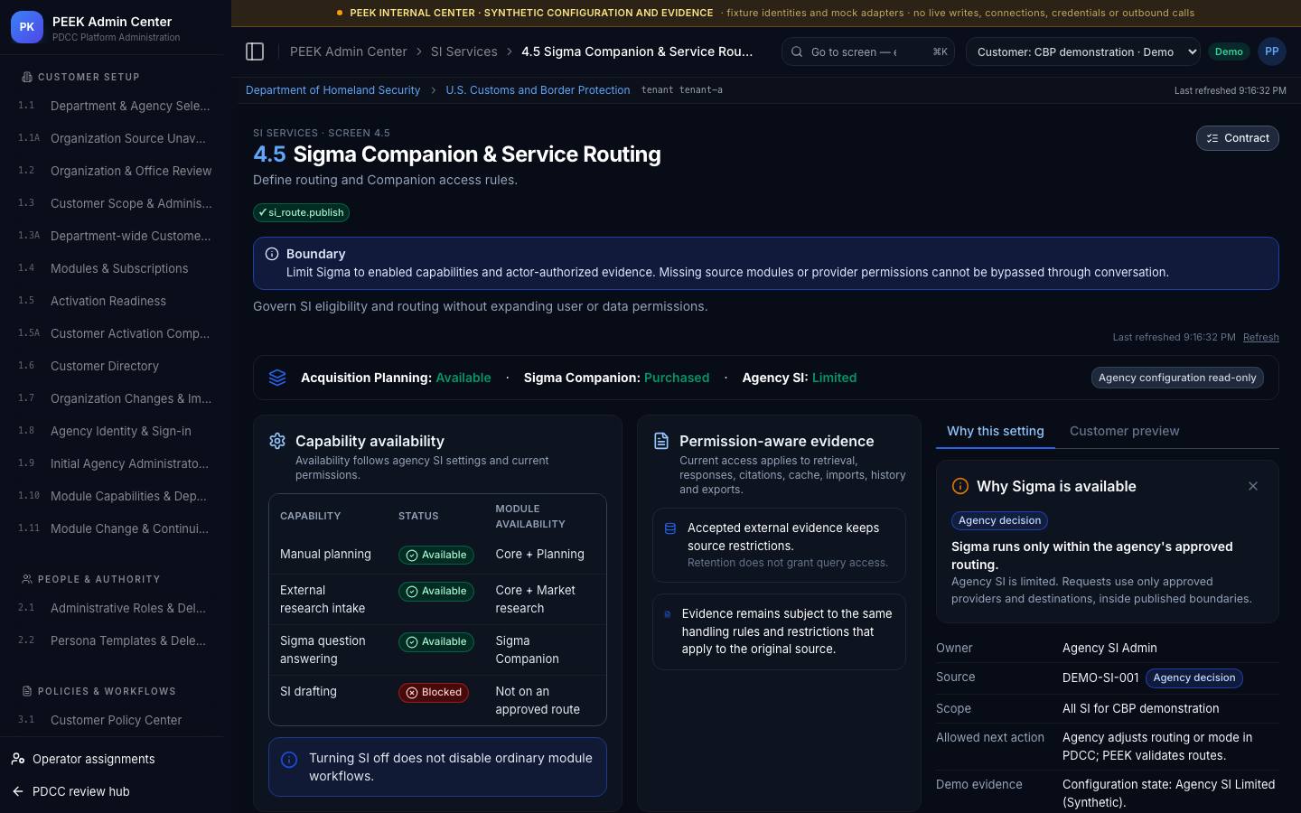 Sigma Companion and service routing — /peek/customers/tenant-a/4-5