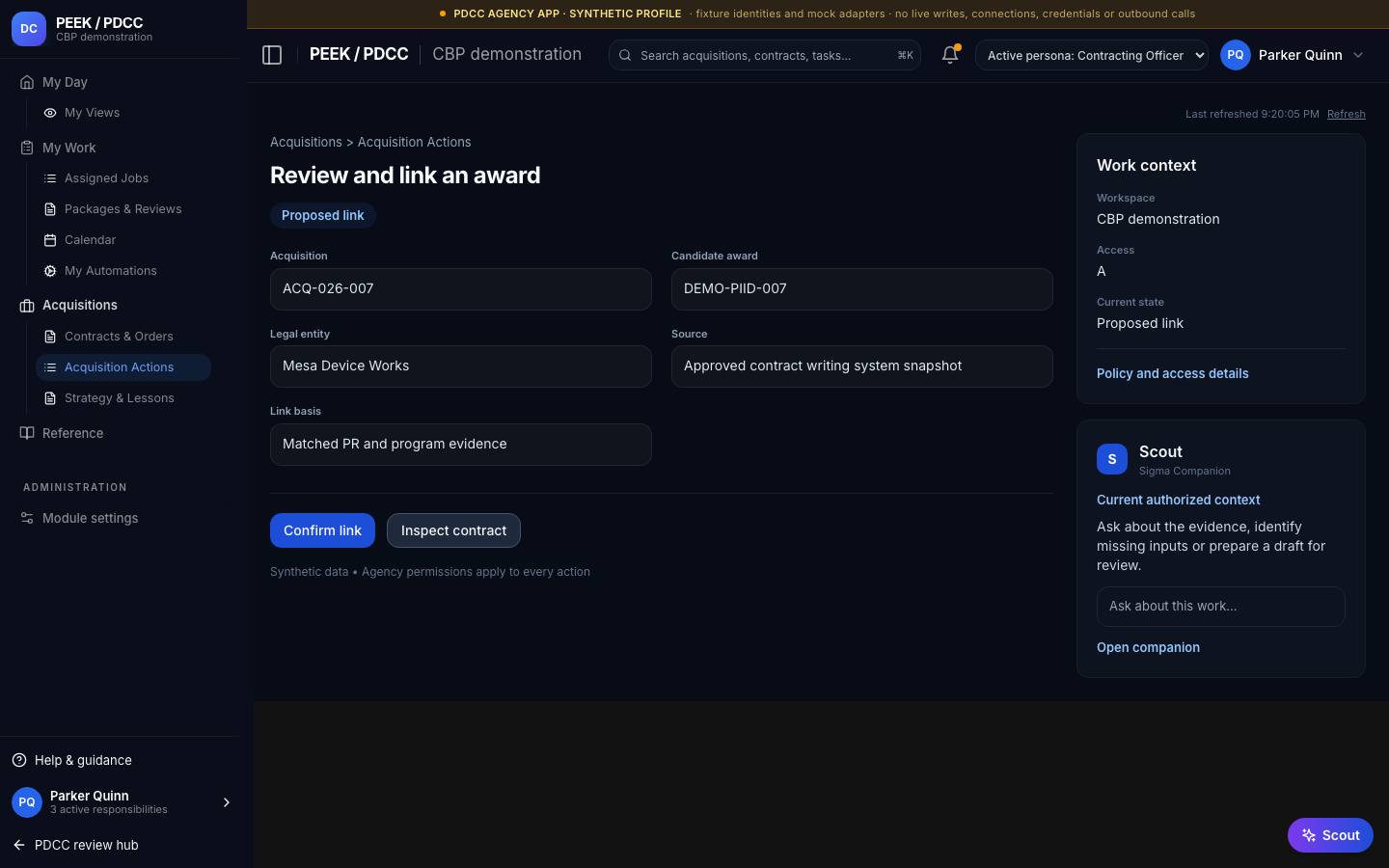 Plan review, award linking and lineage — /pdcc/acquisitions/actions?screen=AP07