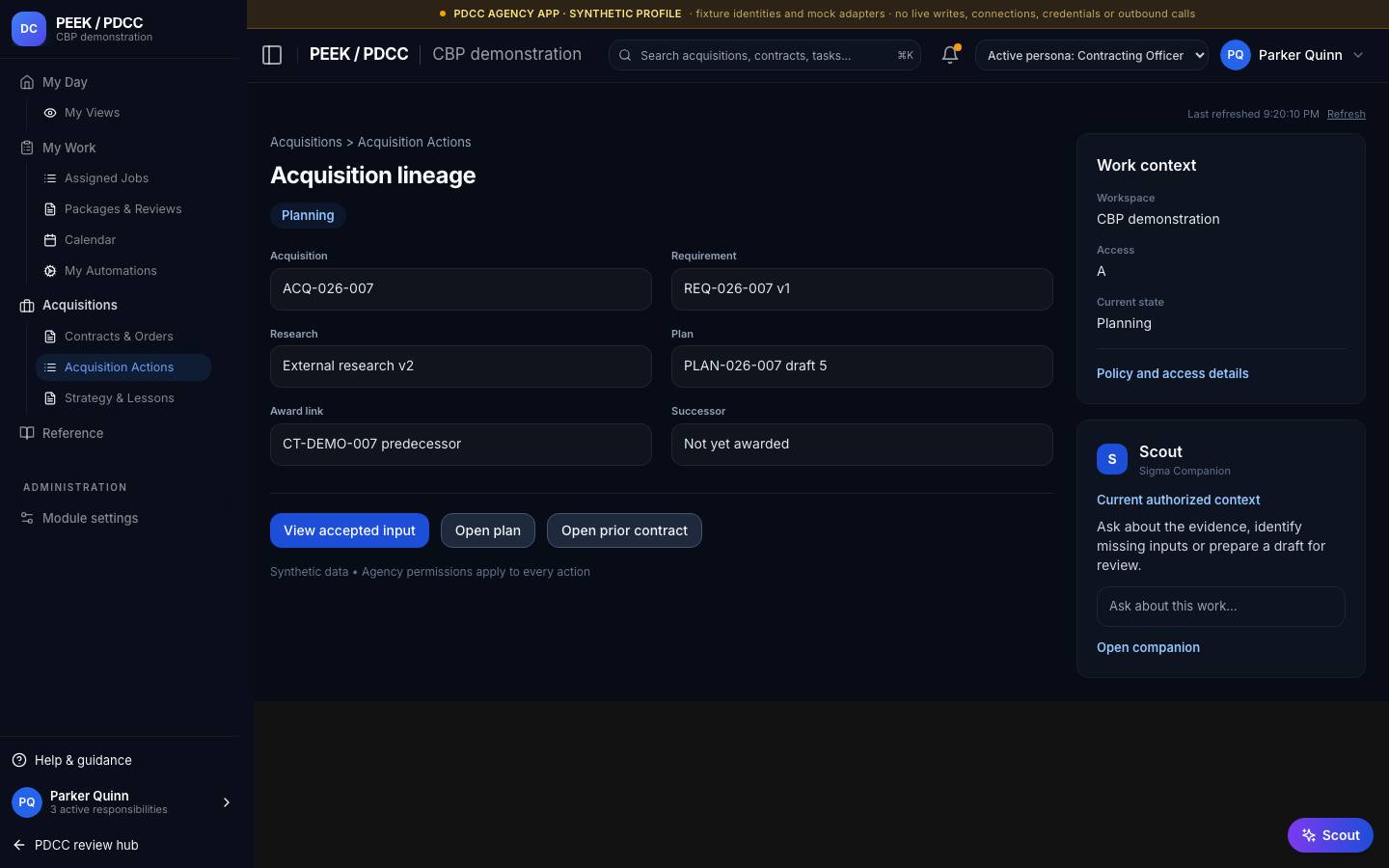Plan review, award linking and lineage — /pdcc/acquisitions/actions?screen=AP08